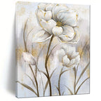 “Elegant White Flowers with Gold Details” - Floral Painting On Canvas PT1906