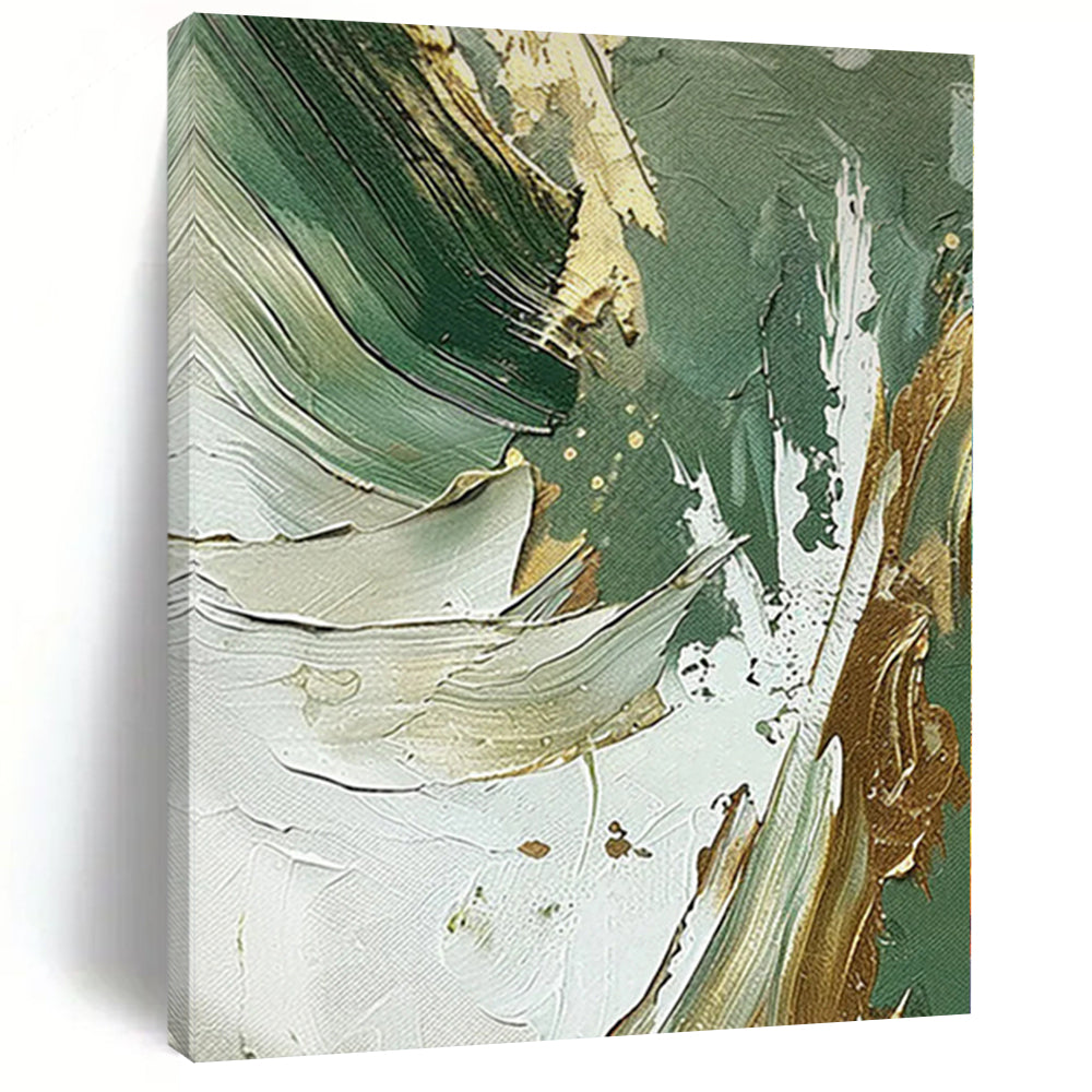 “Green - Gold - White Abstract” - Nature - Inspired Abstract Painting On Canvas PS0088