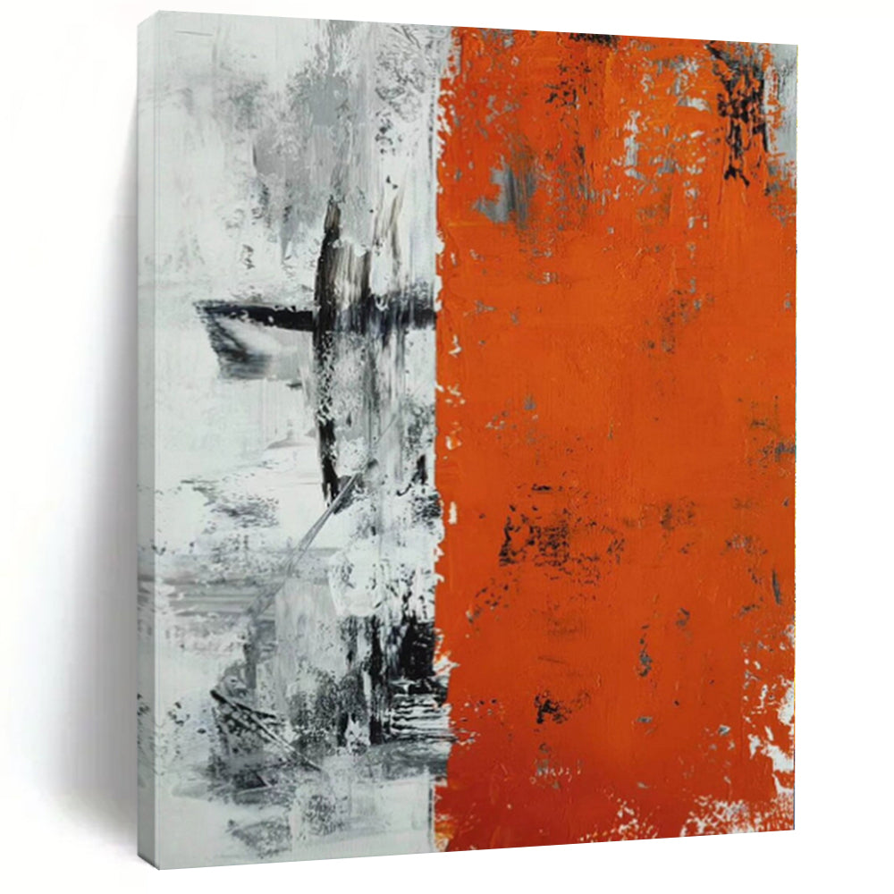 “Orange - Grey Abstract Divided Canvas” - Bold Abstract Painting On Canvas PS0315