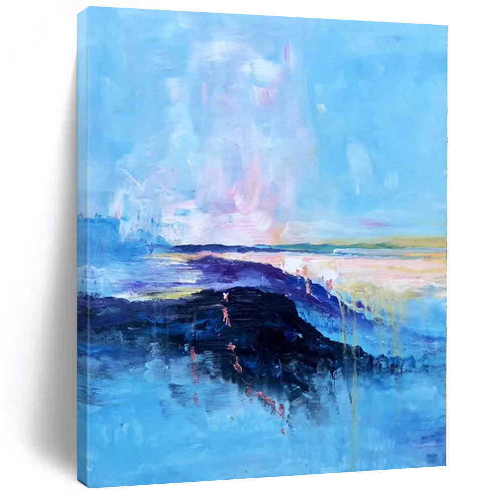 “Pastel - Blue Abstract Coastal Landscape” - Dreamy Landscape Painting On Canvas PS0326