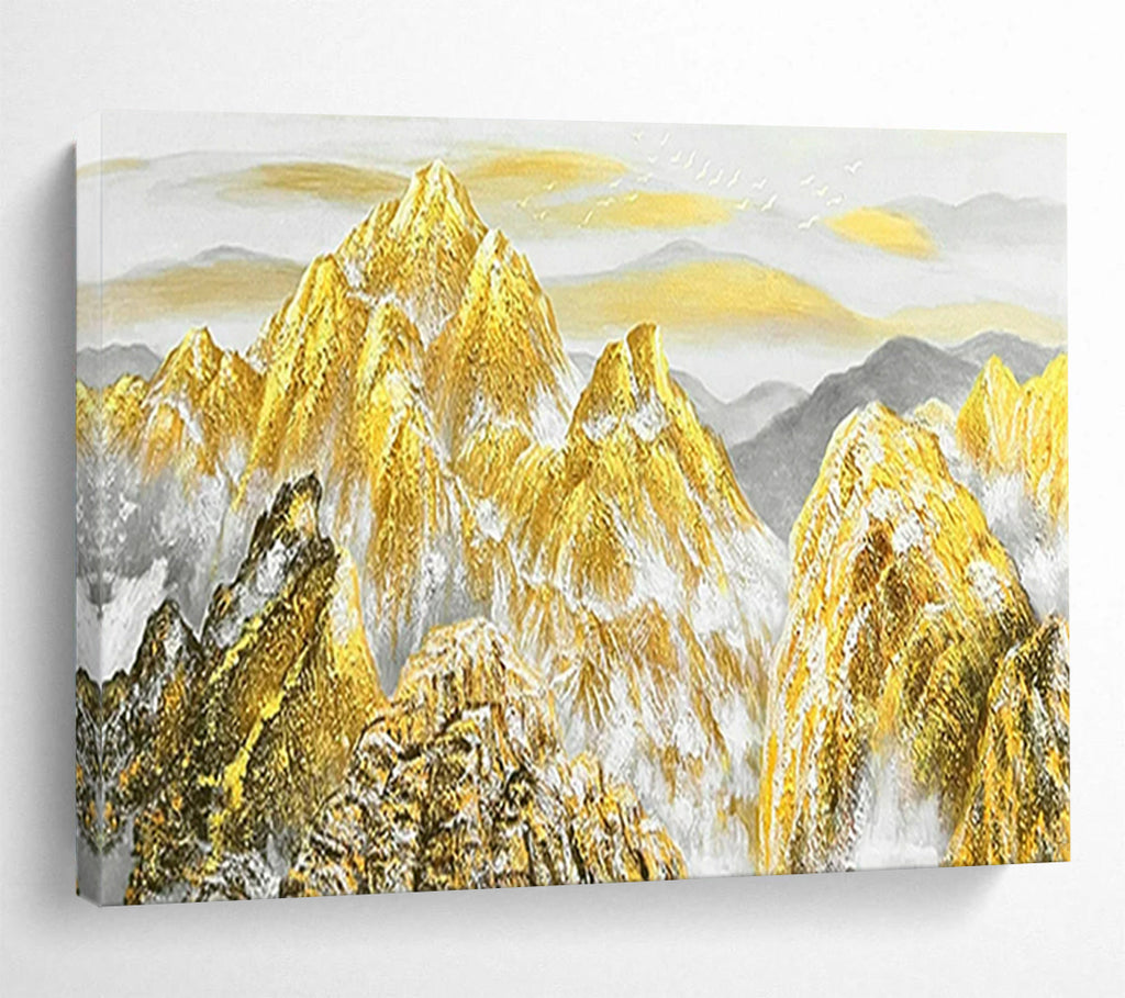 “Golden Mountain Peaks” - Traditional Chinese - Style Landscape Painting On Canvas PT1556