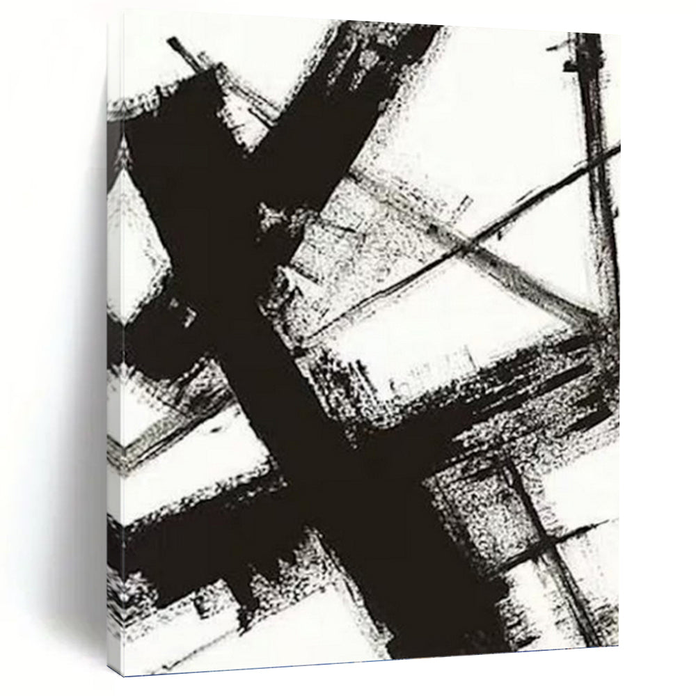 “Black and White Gestural Strokes” - Expressionist Abstract Painting On Canvas PT1028