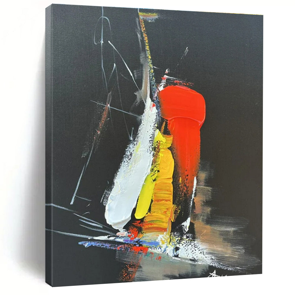 Black, Red, Yellow, White Bold Strokes “Night Fiesta” - Painting On Canvas PS0812