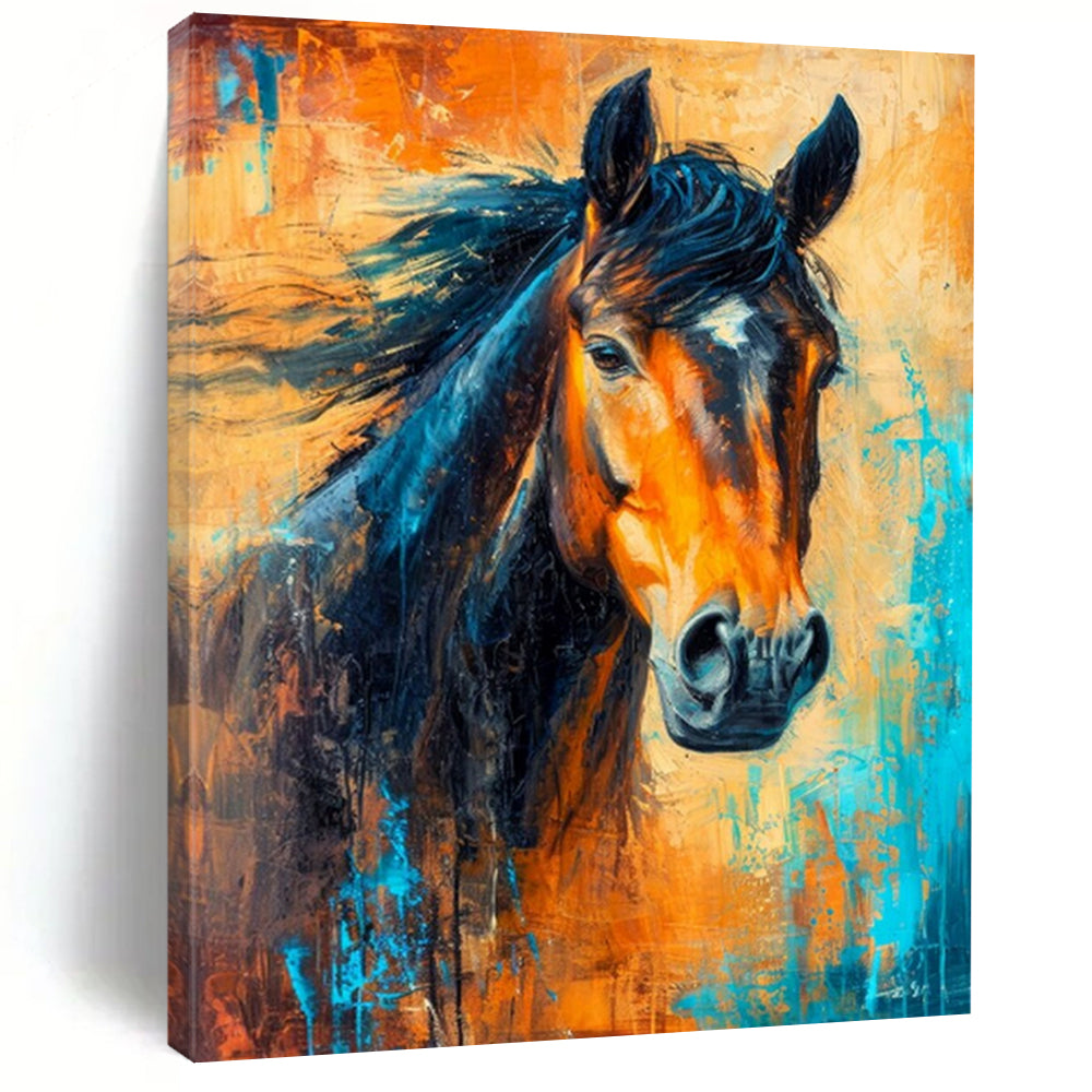 “Blue and Orange Horse” - Abstract Expressionist Painting On Canvas PT2210