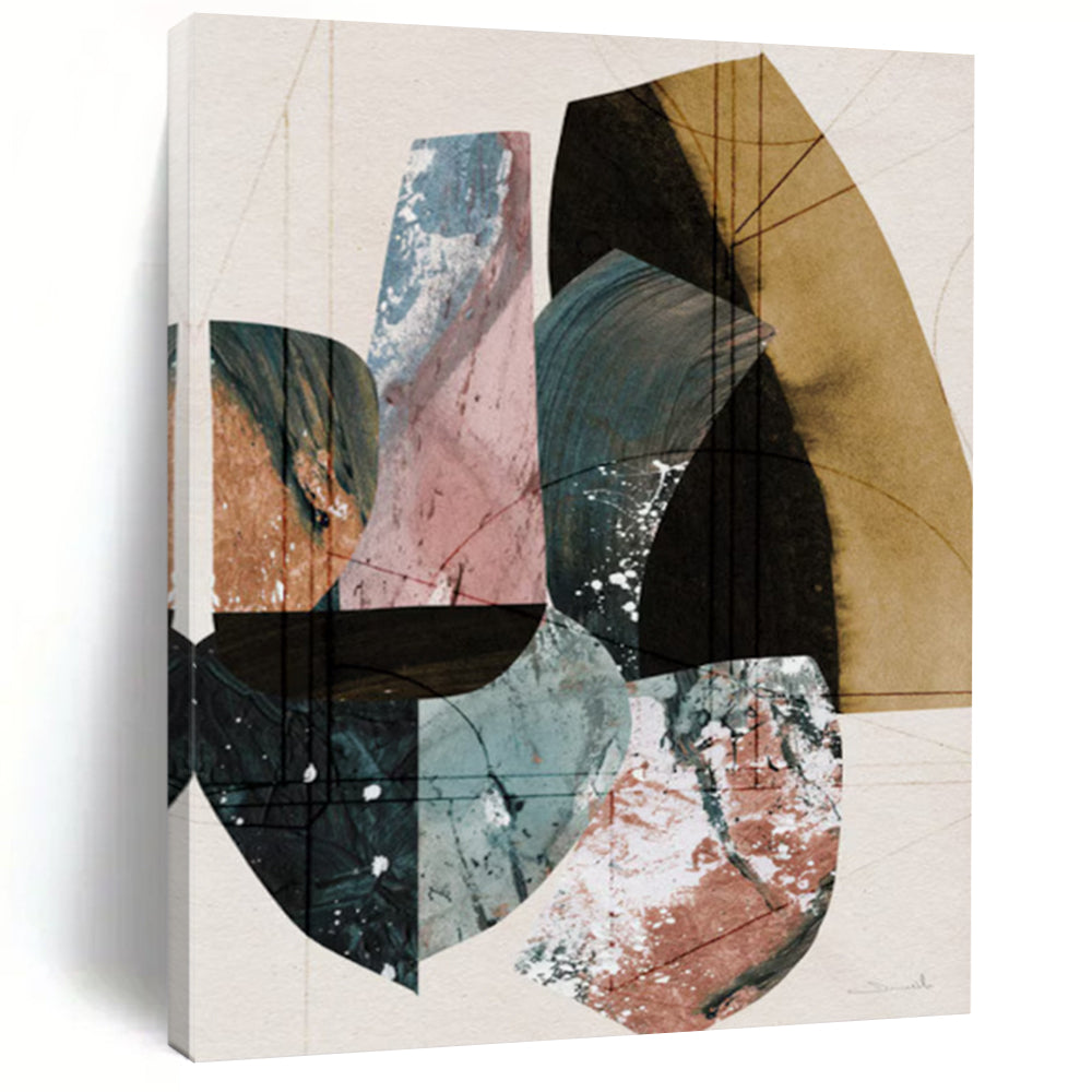 “Geometric Color Blocks” - Mixed - Hue Shapes & Grid Lines Painting On Canvas DS152