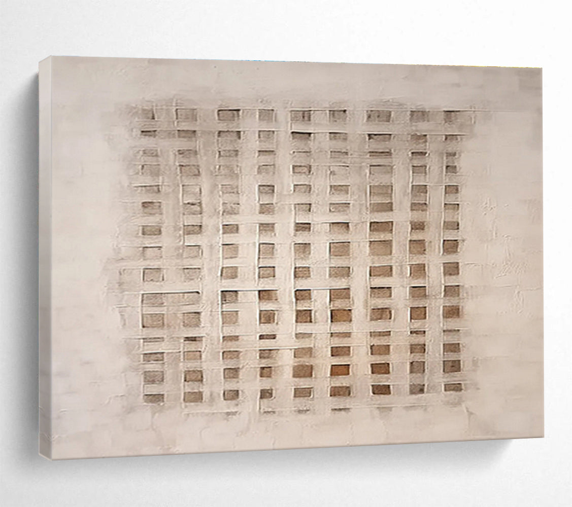 Neutral Grid Abstract Painting On Canvas DKS050