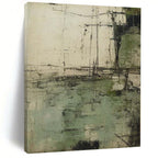“Green - Gray Textured Abstract” - Rustic Abstract Painting On Canvas PS0166