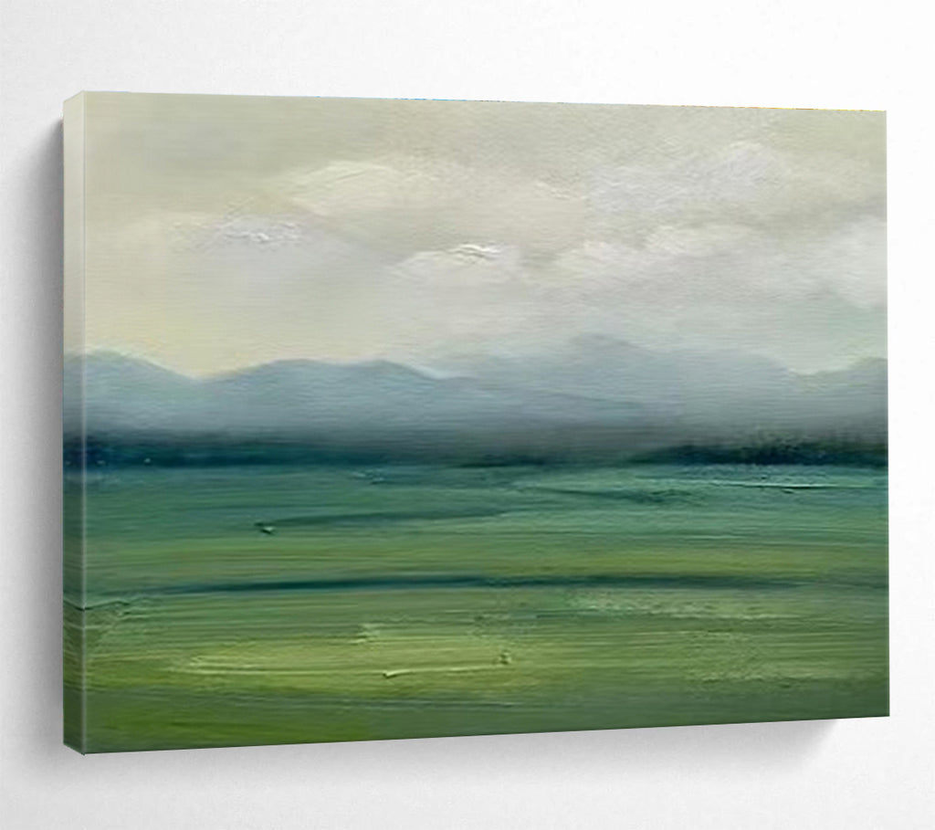 Green and Blue Misty Mountains Landscape Painting On Canvas DKS101