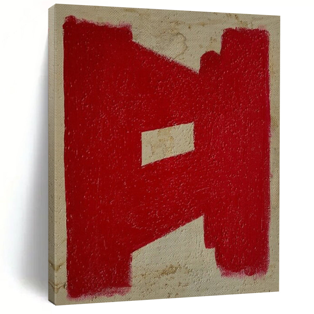Red and Beige, "Bold Mark" – Minimalist Abstract Painting On Canvas PS0992