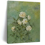“White Roses on Green” - Textured Floral Painting On Canvas PT1987