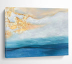 “Gold - Blue Coastal Abstract” - Serene Blends Painting On Canvas PT1521