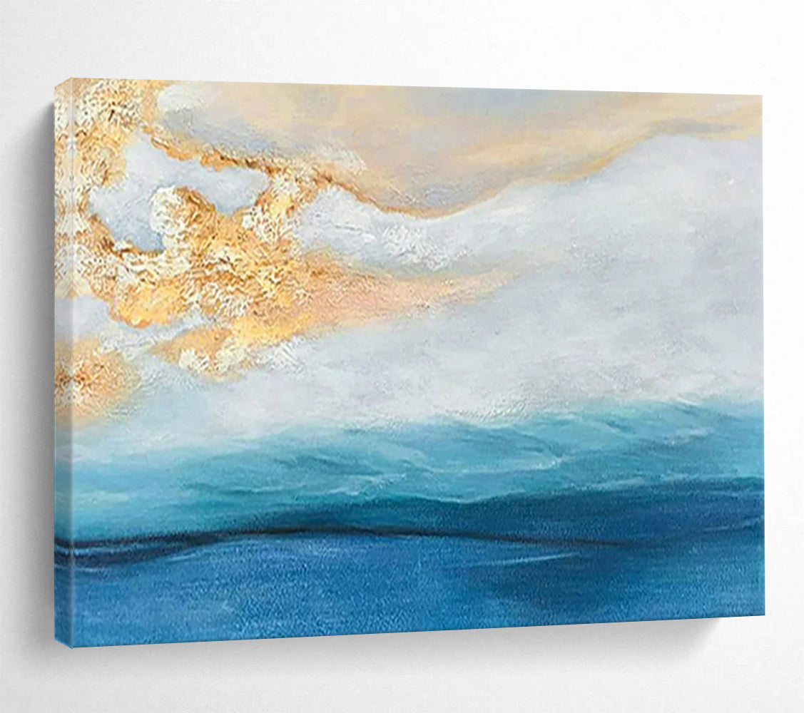 “Gold - Blue Coastal Abstract” - Serene Blends Painting On Canvas PT1521
