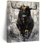 “Black - White - Gold Bull Portrait” - Expressionist Bull Painting On Canvas PT1971