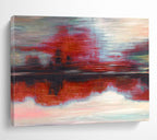 “Red - hued Reflective Abstract” - Mood - evoking Landscape Painting On Canvas DKS384