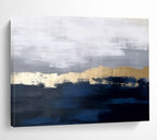 “Gray Gold Abstract” - Gray, Gold & Blue Abstract, Minimalist Oil Painting On Canvas DKS784