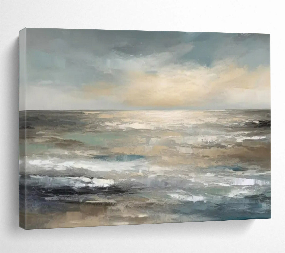 “Neutral - Tone Ocean Horizon” - Minimalist - Seaside Painting On Canvas PT1548