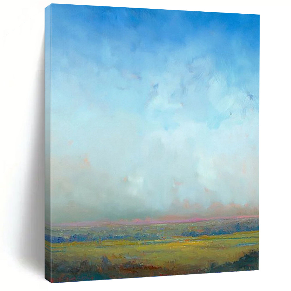 “Soft Horizons: Blue and Green Landscape” - Tranquil Landscape Painting On Canvas PT0935
