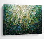 “Green Mosaic Tapestry” - Green, Blue & Gold Abstract, Mosaic - Style Mixed Media On Canvas DKS759