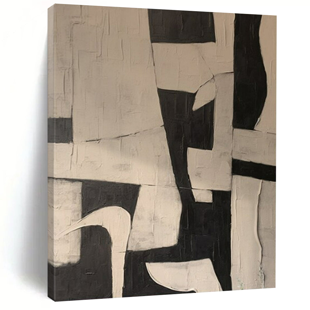 Black and White Geometric, "Monochrome Structure" – Abstract Geometric Painting On Canvas PS0977