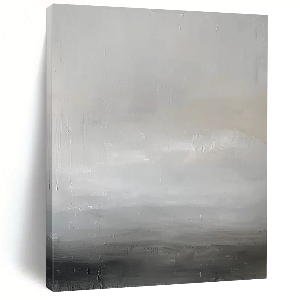 Gray - White Minimalist Gradient Textured Painting On Canvas DS064