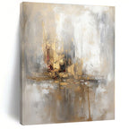 “Gold - Beige Reflective Abstract” - Gold, Beige, Gray Abstract Impressionist Painting On Canvas PS0570
