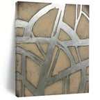 “Silver - Beige Geometric” - Modernist Abstract Painting On Canvas PT2328