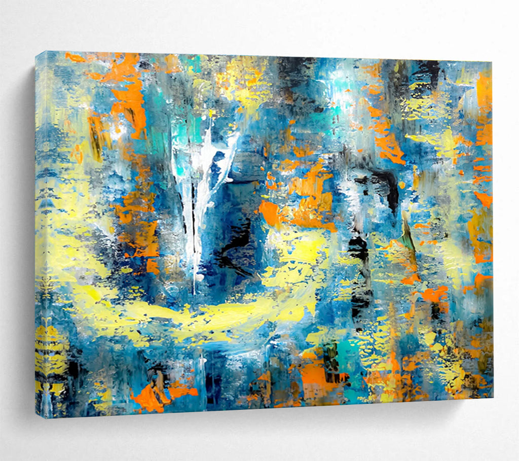 “Blue - Yellow Abstract Energy” - Textured Acrylic Painting on Canvas DKS924