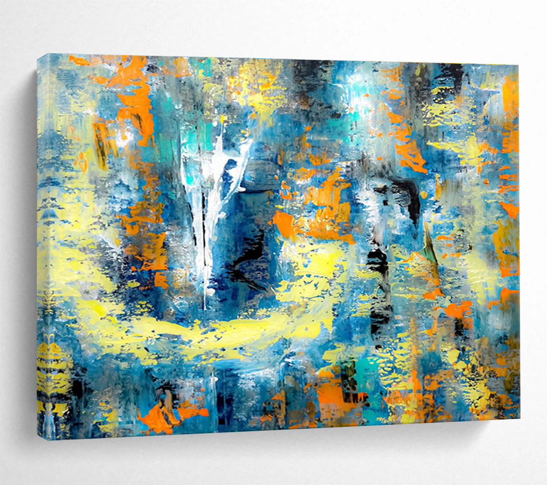 “Blue - Yellow Abstract Energy” - Textured Acrylic Painting on Canvas DKS924
