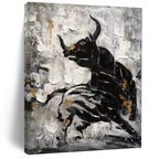 “Black - White - Gold Bull Abstract” - Expressionist Animal Painting On Canvas PT1968