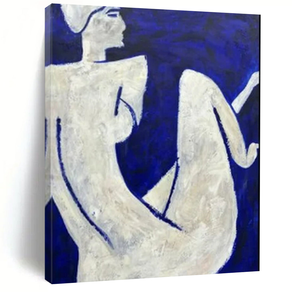 “Blue - White Figures” - Abstract Figurative Painting On Canvas PT2329