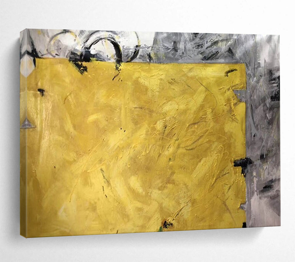 “Bold Yellow and Gray Abstract” - Striking Abstract Painting On Canvas PT153