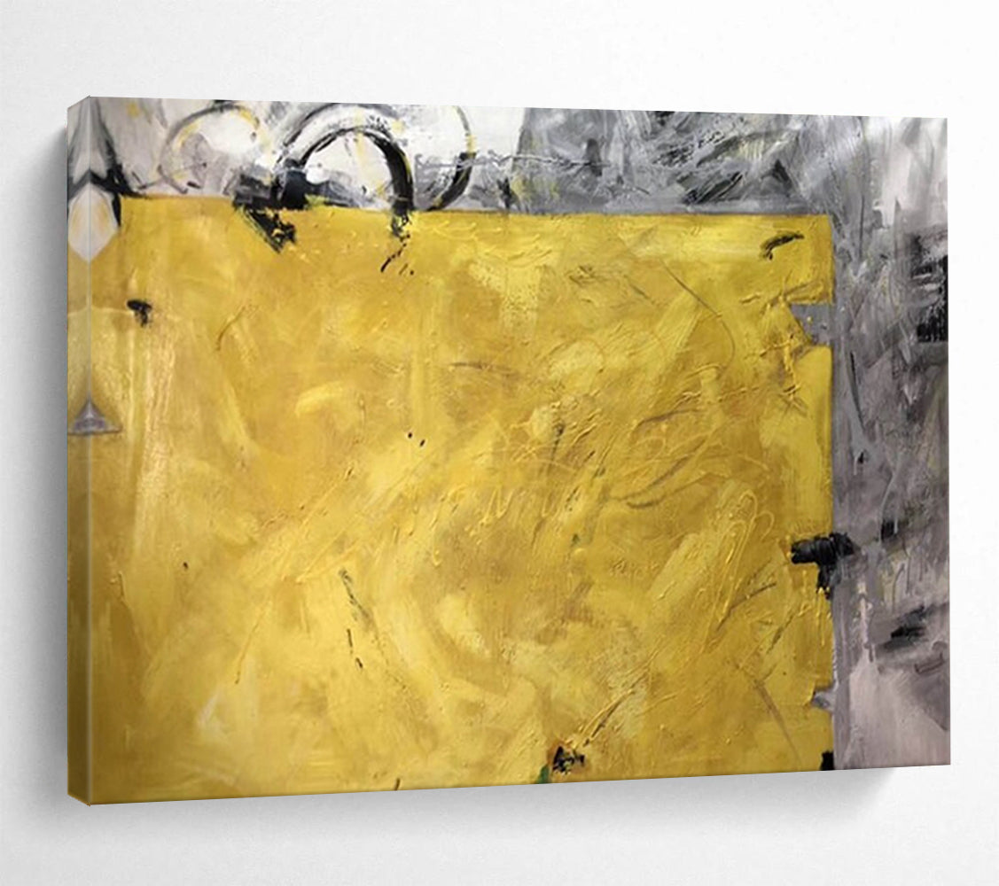 “Bold Yellow and Gray Abstract” - Striking Abstract Painting On Canvas PT153