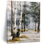 “White - Brown Winter Birch Path” - Impressionist Landscape Painting On Canvas PT1283