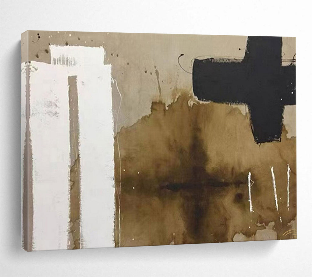 “Neutral Tones & Minimal Shapes” - Abstract Ink - Inspired Painting On Canvas PT1675