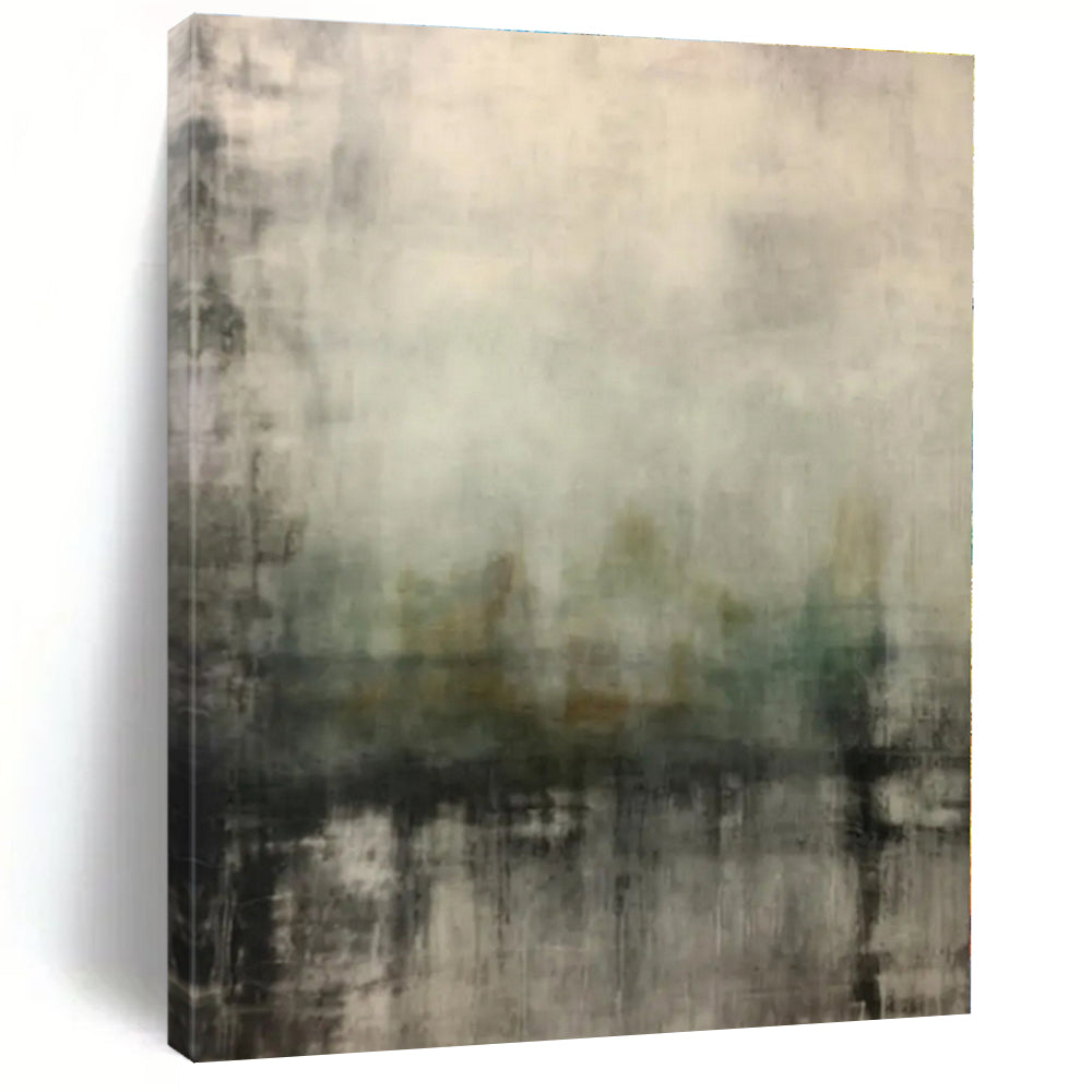 “Gray - Green Abstract Mist” - Gray, Green Abstract Painting On Canvas PS0528