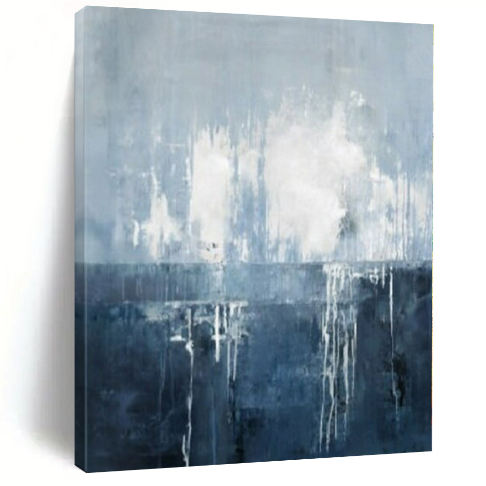 Blue, Gray and White with Flowing Drips "Oceanic Drift" Abstract Painting On Canvas PS1138