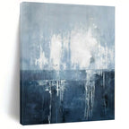 Blue, Gray and White with Flowing Drips "Oceanic Drift" Abstract Painting On Canvas PS1138