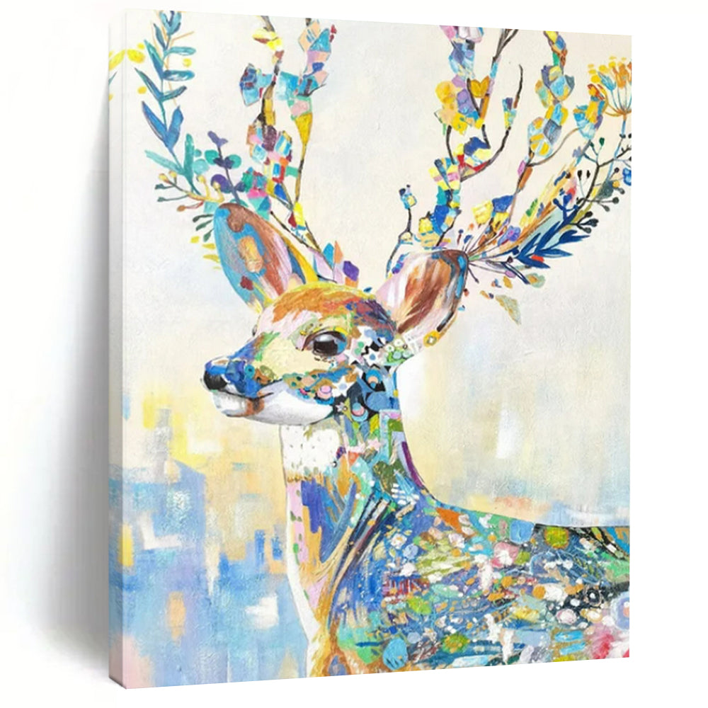 “Colorful Floral Deer” - Whimsical Pop - Art Painting On Canvas PT2209