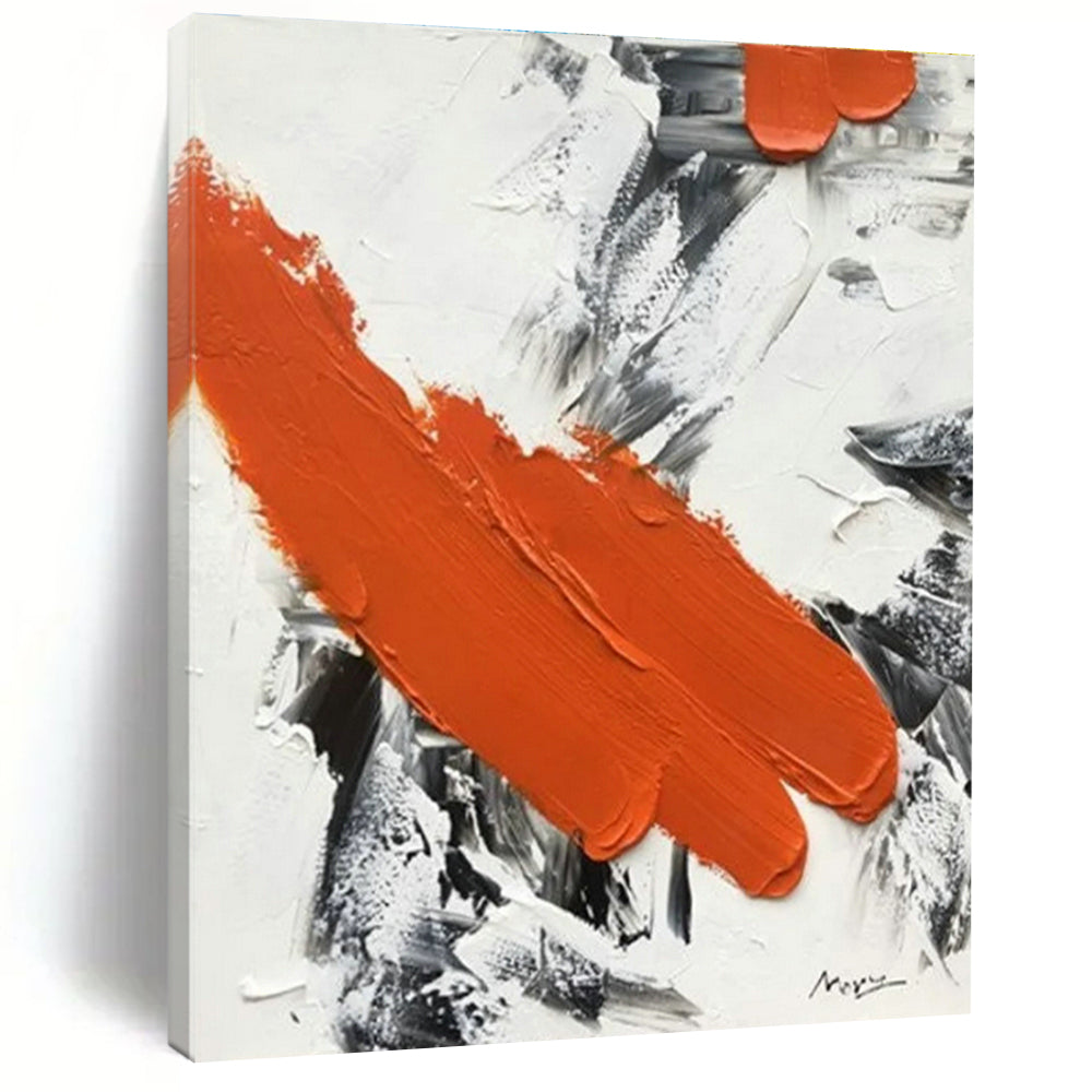 “Fiery Orange Dash” - Orange, Gray, White Abstract Textured Painting On Canvas PS0617