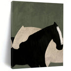 “Abstract Black & White Horses on Green” - Abstract - Inspired Animal Painting On Canvas PT1411