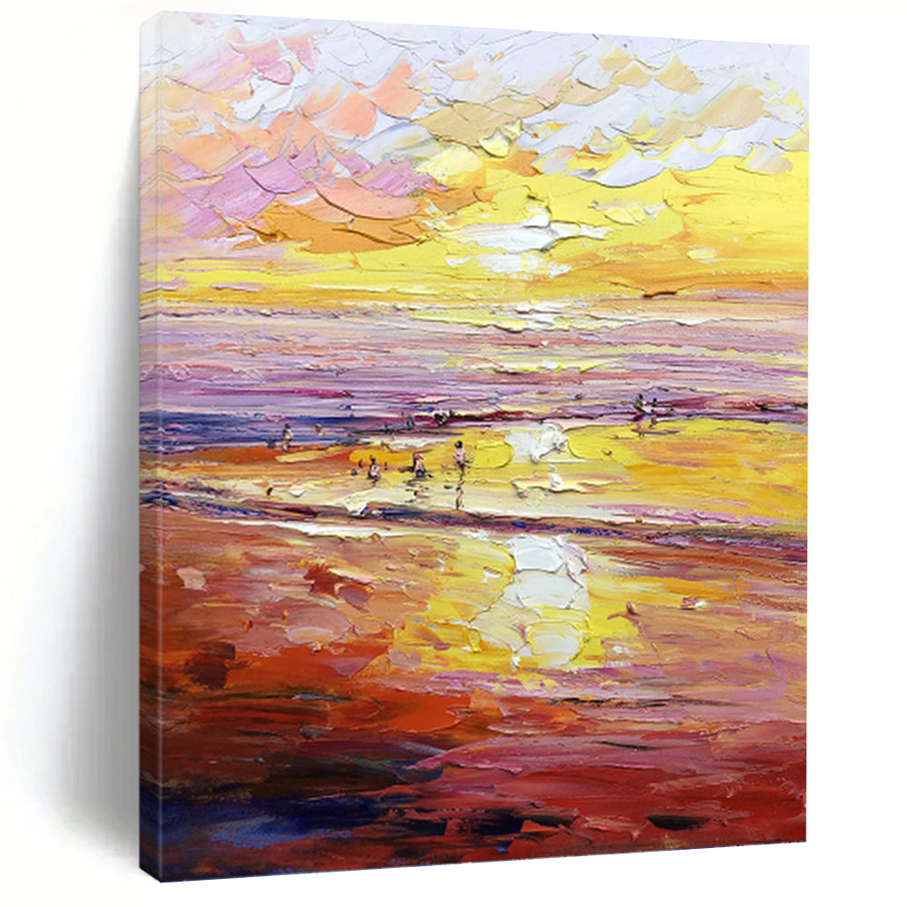 “Colorful Sunset Beach” - Impressionist Seascape Painting On Canvas PT1306