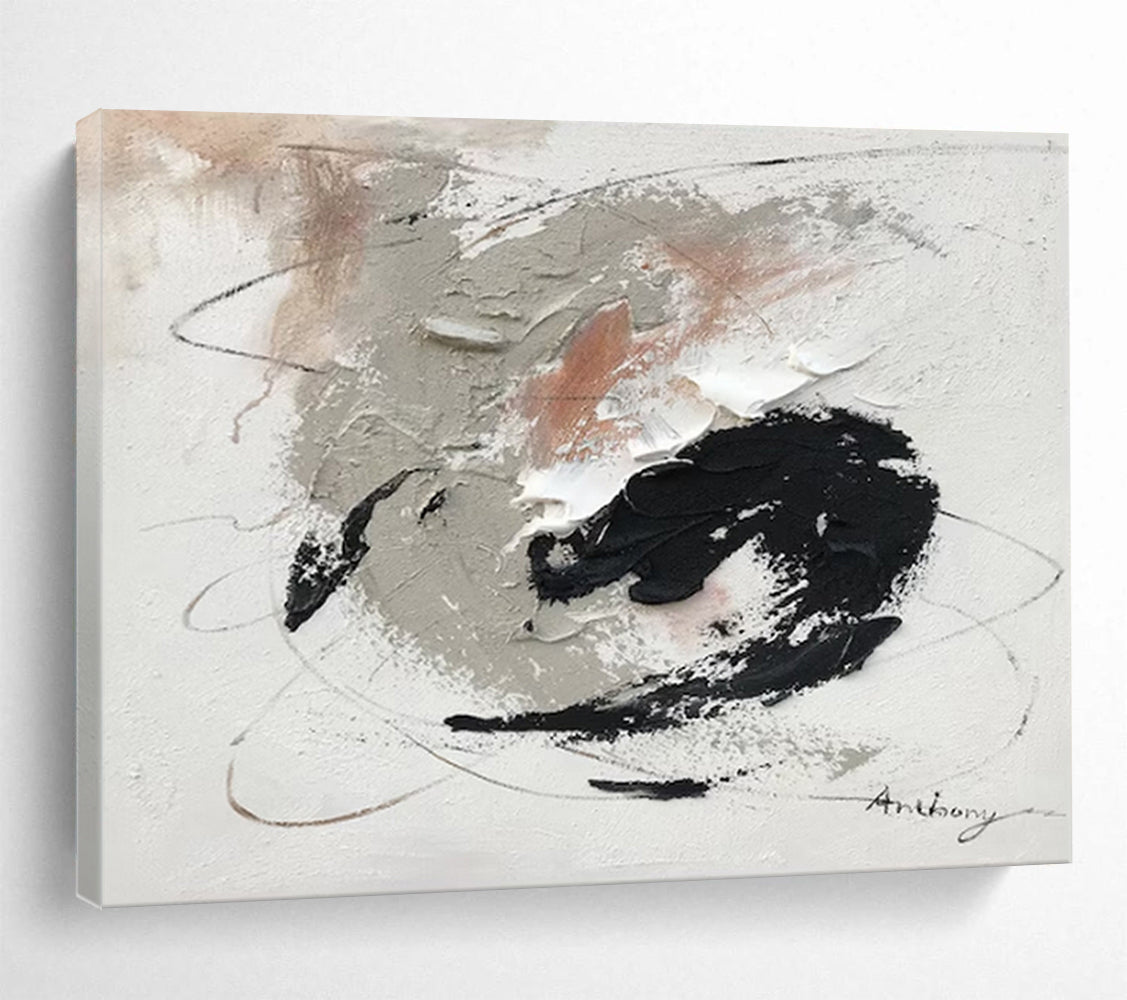 “Gray - Black - White Abstract Swirls” - Expressive Abstract Painting On Canvas PT1564