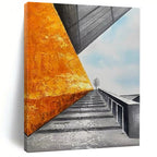 “Orange Wall & Stairway” - Architectural Abstract Painting On Canvas DS281