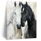 “Black - White Horses Impasto” - Impressionist - Inspired Animal Painting On Canvas PT1401