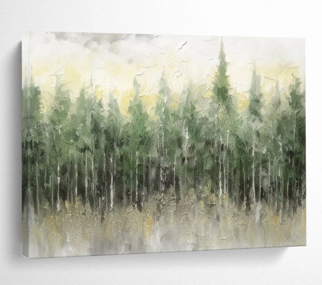 “Misty Forest in Greens and Yellows” - Impressionistic Landscape Painting On Canvas PT065