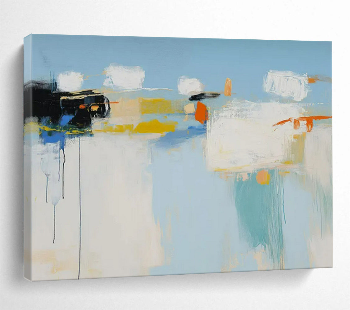 “Color Block Abstract in Blue, Yellow, White” - Minimalist Abstract - Painting On Canvas PT1757