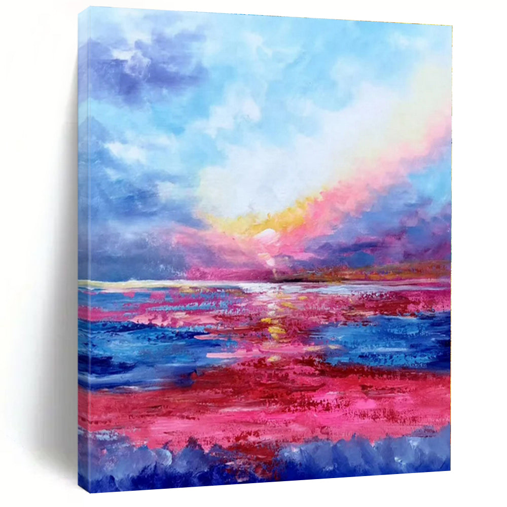 Blue, Pink, Purple, Yellow with Sunset Seascape "Sunset Symphony" Impressionist Painting On Canvas PS1318