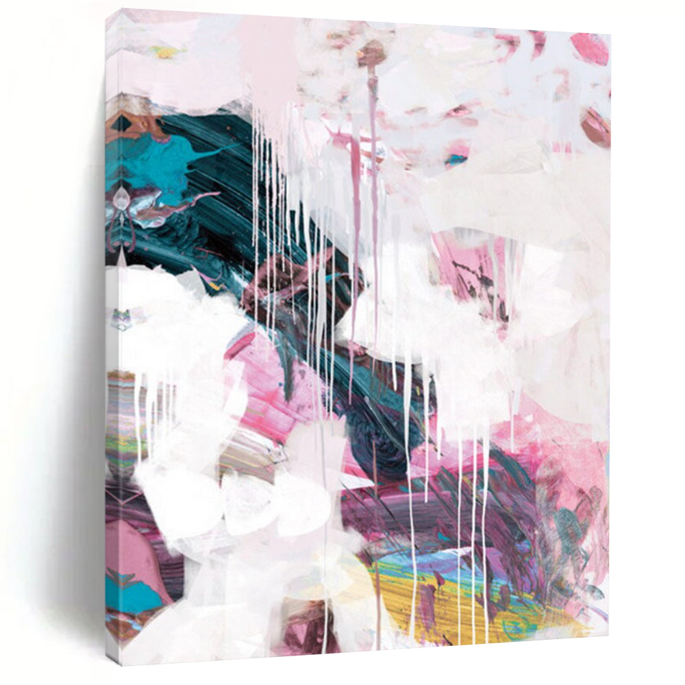 “Blush & Teal Drip Fusion” - Soft Pinks & Deep Greens with Drips Painting On Canvas DS192