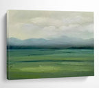 “Misty Green Fields and Mountains” - Impressionist Landscape - Painting On Canvas PT1785