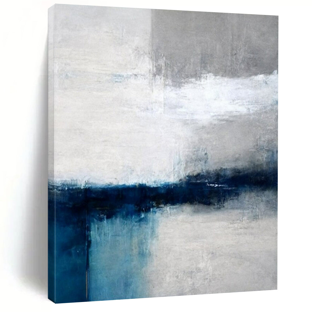 Monochromatic Blue and Gray, "Coastal Calm" – Minimalist Abstract Painting On Canvas PS1033